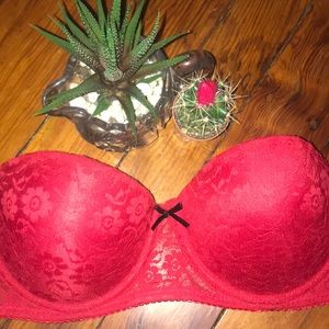 Red Floral strapless bra 36 C